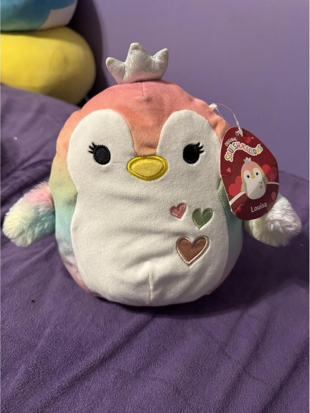 Squishmallows LOUISA Rainbow Penguin 8” with Hearts Valentines 2024 Fuzzy Wings